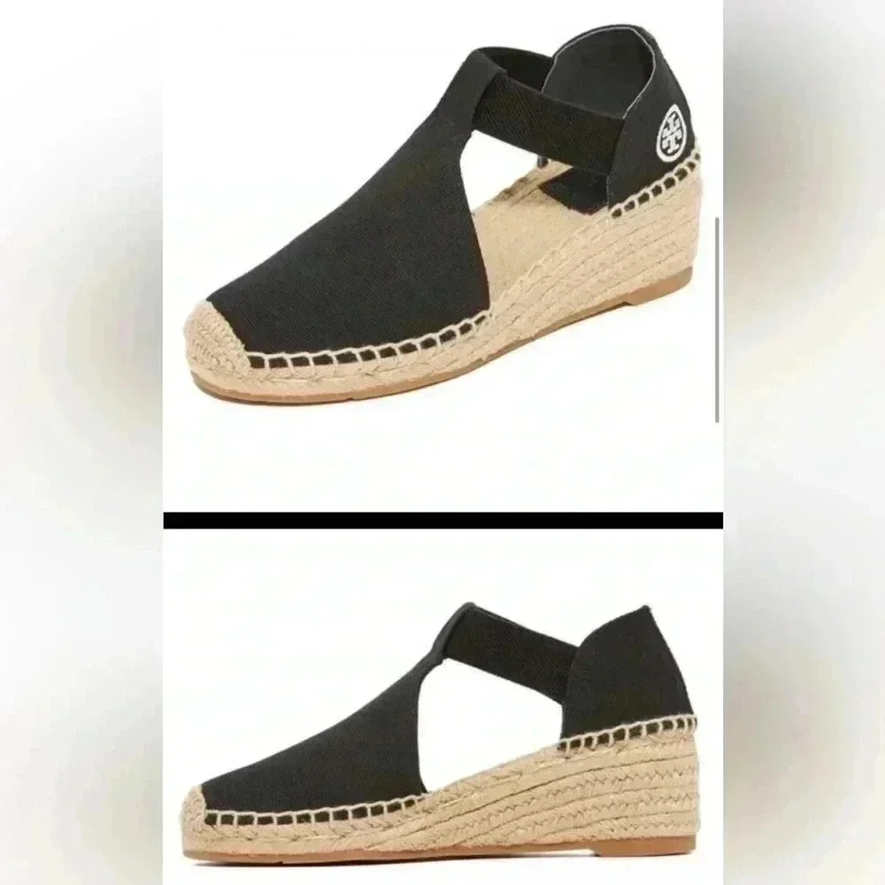 Tory Burch Women's Black Catalina Espadrille Wedge Sandal size 9M